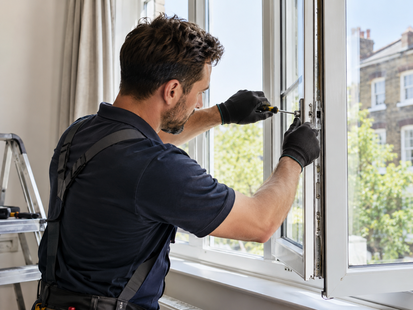 Handyman repairing a window
