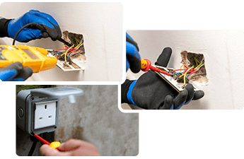 Electrician repairing sockets in a London property